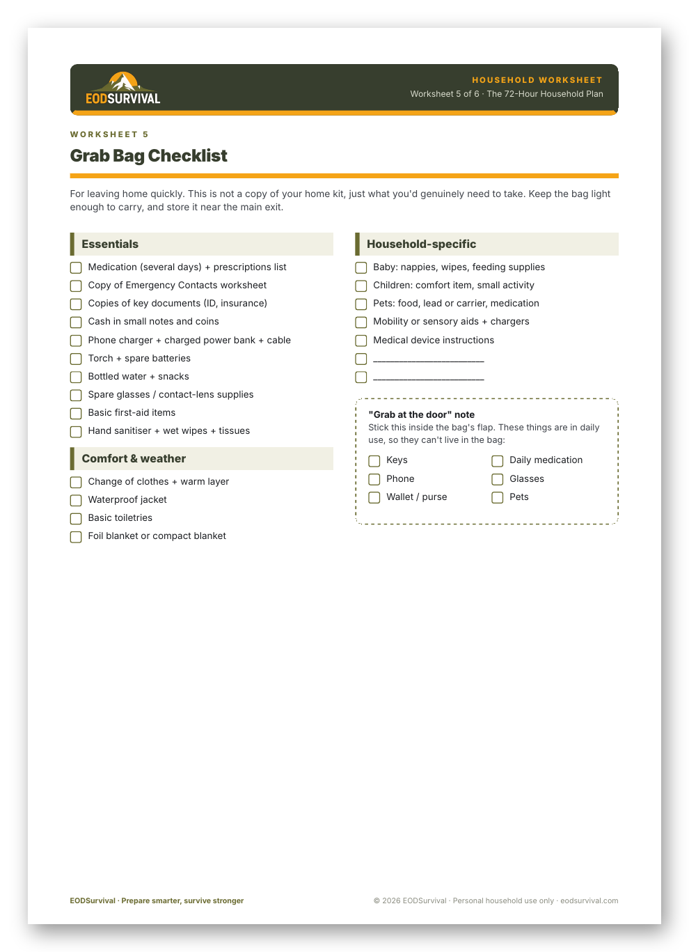 Grab bag checklist page preview