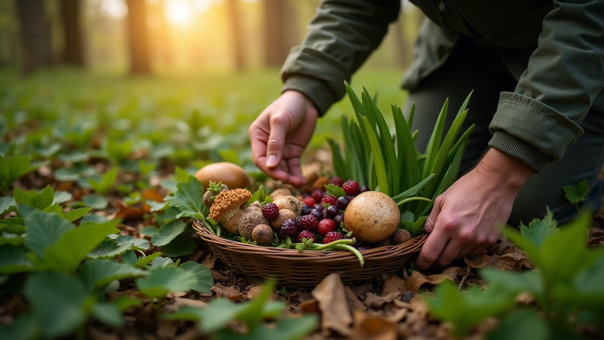 Wild food foraging in UK woodland